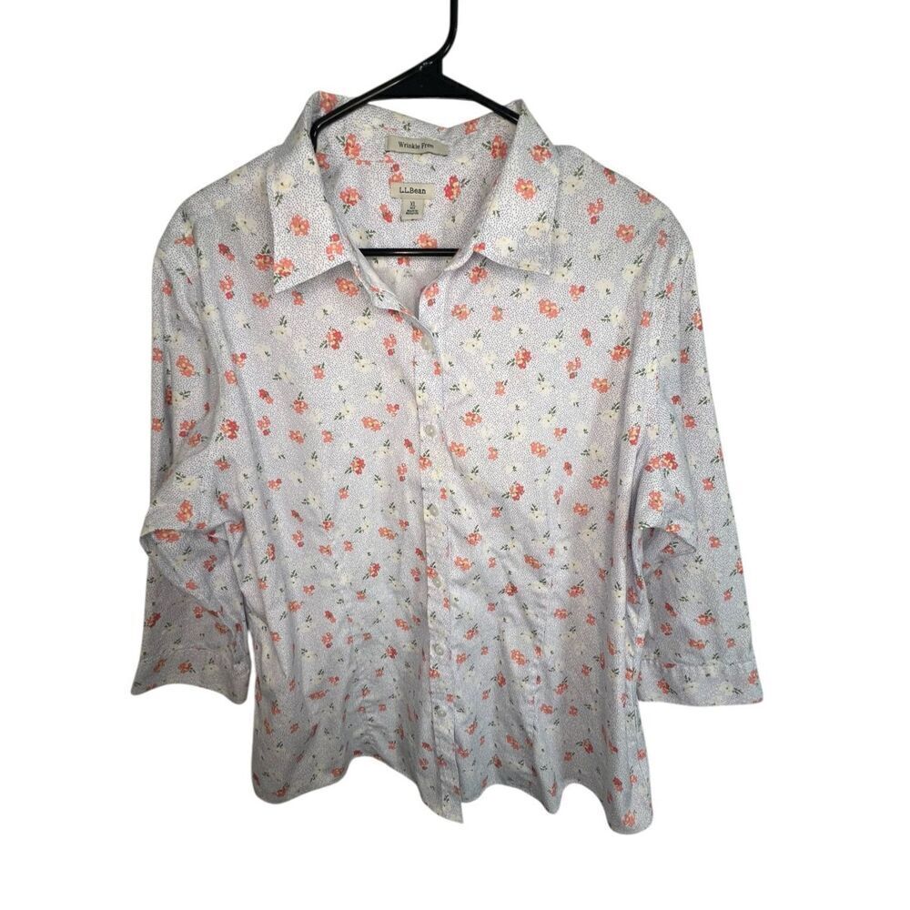 L.L. Bean Floral and Polkadot Pattern Button Up Half Sleeve Top